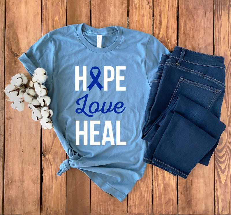 Colon Cancer Awareness Shirt • Hope Love Cure • Colon Cancer Shirt • Colon Cancer Support • Dark Blue Ribbon Shirt • Cancer Awareness Shirt