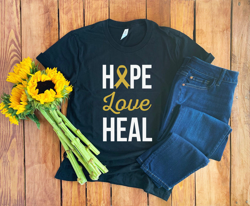 Hope Love Cure Shirt • Childhood Cancer Shirt • Childhood Cancer Awareness • Fight Childhood Cancer • Gold Cancer Ribbon • Fight Like A Kid